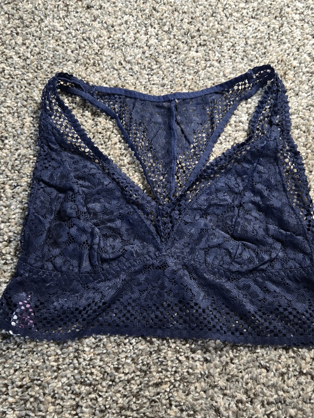 *SALE* Adored By Adore Me Navy Blue Lace Razorback Bralette Women's Medium